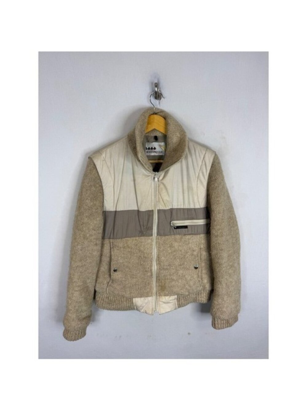 Vintage Boulevard Club Wool Knit Down Bomber Jacket Tan Brown S
